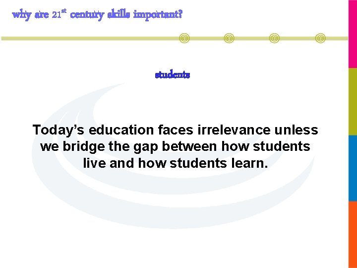 why are 21 st century skills important? students Today’s education faces irrelevance unless we