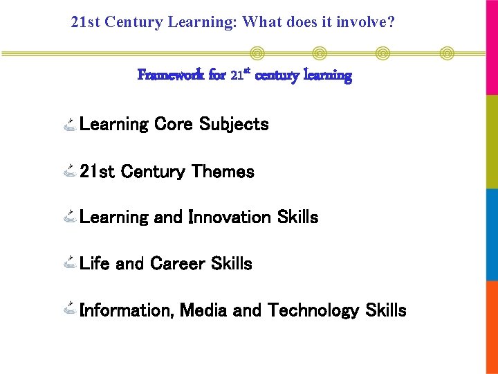 21 st Century Learning: What does it involve? Framework for 21 st century learning