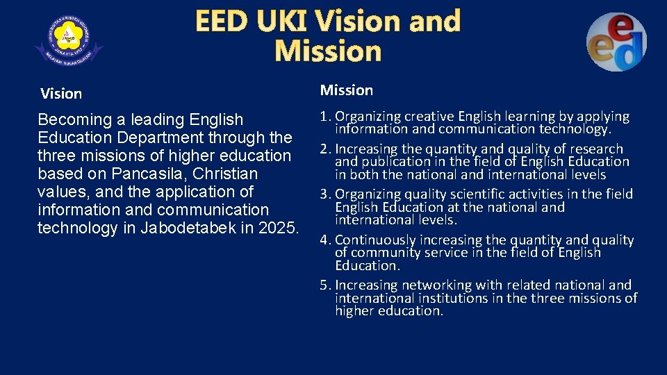 Vision Mission Becoming a leading English Education Department through the three missions of higher