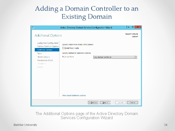 Adding a Domain Controller to an Existing Domain The Additional Options page of the