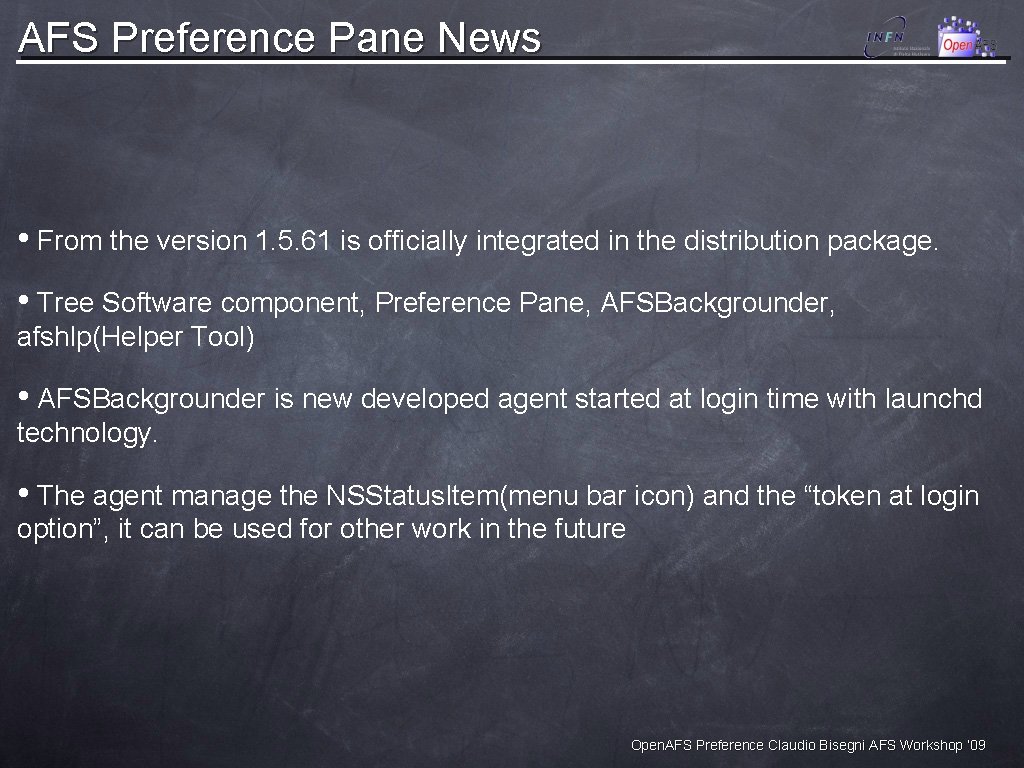 AFS Preference Pane News • From the version 1. 5. 61 is officially integrated