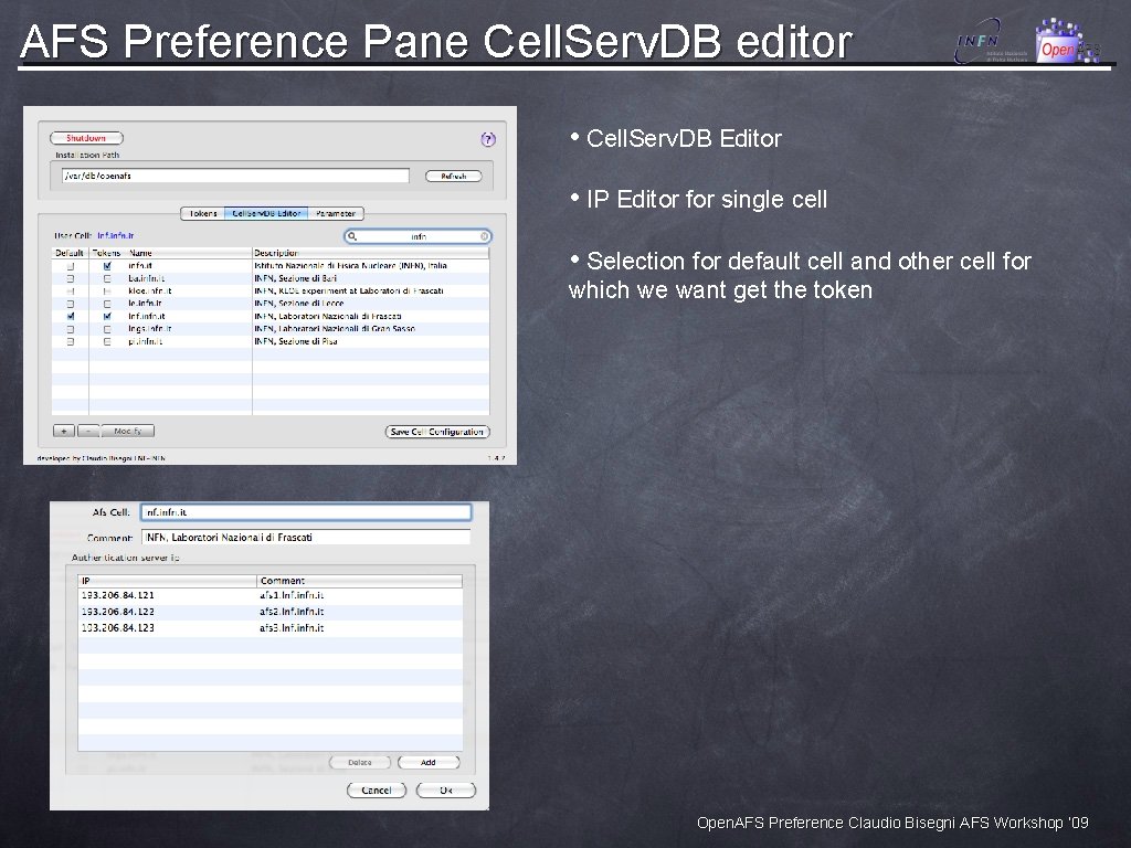 AFS Preference Pane Cell. Serv. DB editor • Cell. Serv. DB Editor • IP