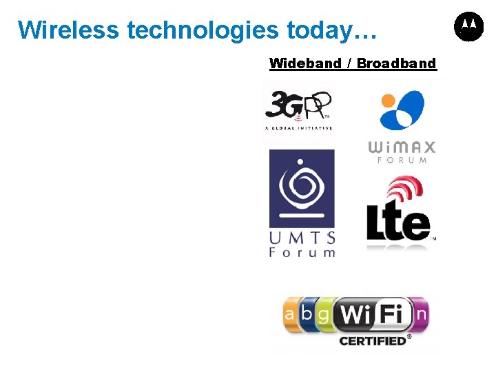 Wireless technologies today… Wideband / Broadband 