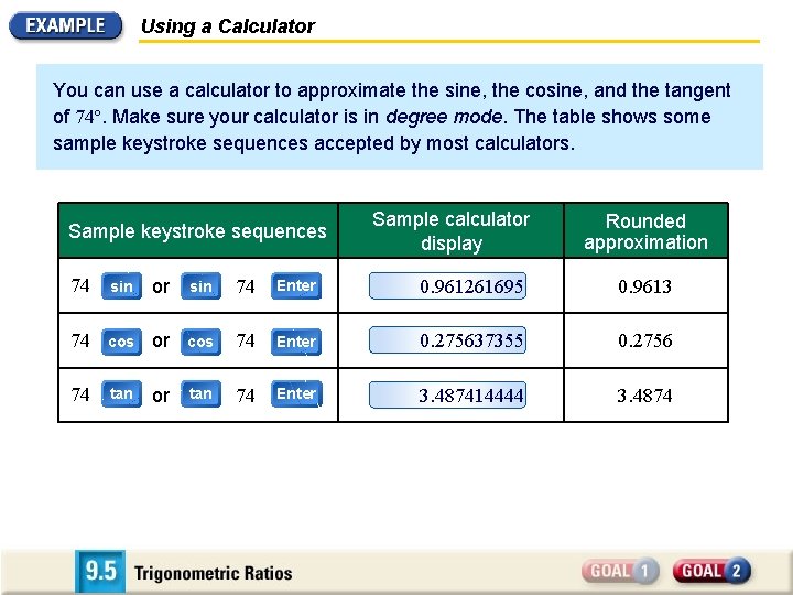 Using a Calculator You can use a calculator to approximate the sine, the cosine,