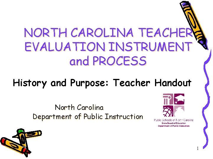 NORTH CAROLINA TEACHER EVALUATION INSTRUMENT and PROCESS History and Purpose: Teacher Handout North Carolina