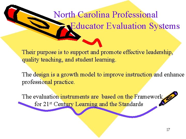 North Carolina Professional Educator Evaluation Systems Their purpose is to support and promote effective