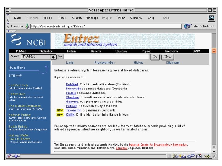 Entrez System Bioinformatics Tools Stuart M Brown Ph D Dept
