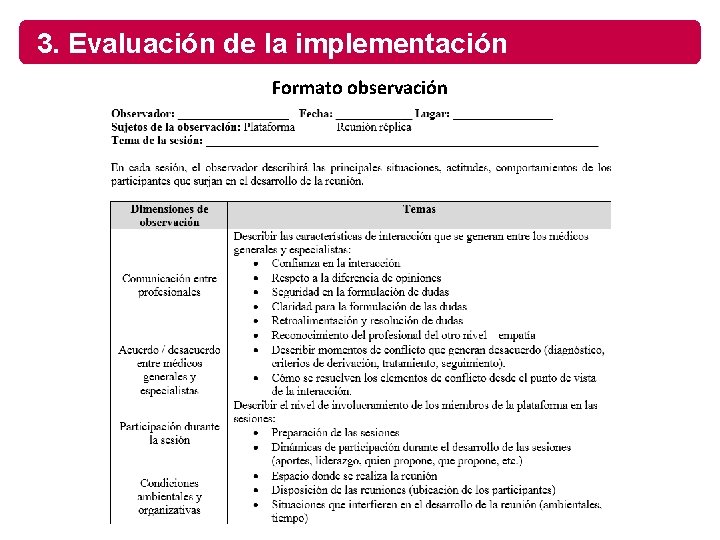 3. Evaluación de la implementación Formato observación 