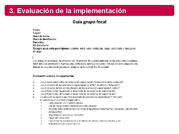 3. Evaluación de la implementación Guía grupo focal 