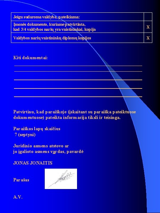 Jeigu sudaroma valdyba, pateikiama: Įmonės dokumento, kuriame patvirtinta, kad 3/4 valdybos narių yra vaistininkai,