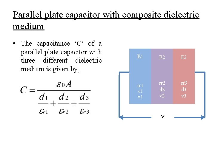 Parallel plate capacitor with composite dielectric medium • The capacitance ‘C’ of a parallel