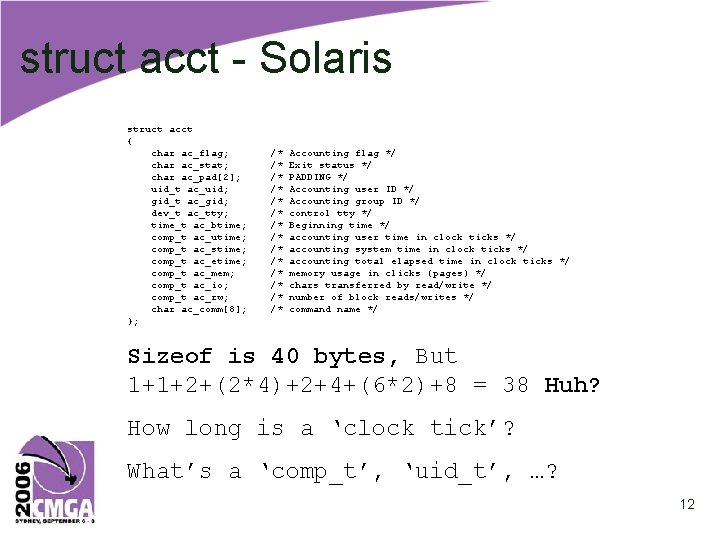 struct acct - Solaris struct acct { char ac_flag; char ac_stat; char ac_pad[2]; uid_t