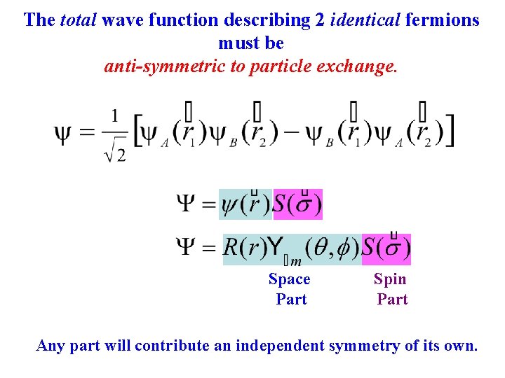 The total wave function describing 2 identical fermions must be anti-symmetric to particle exchange.