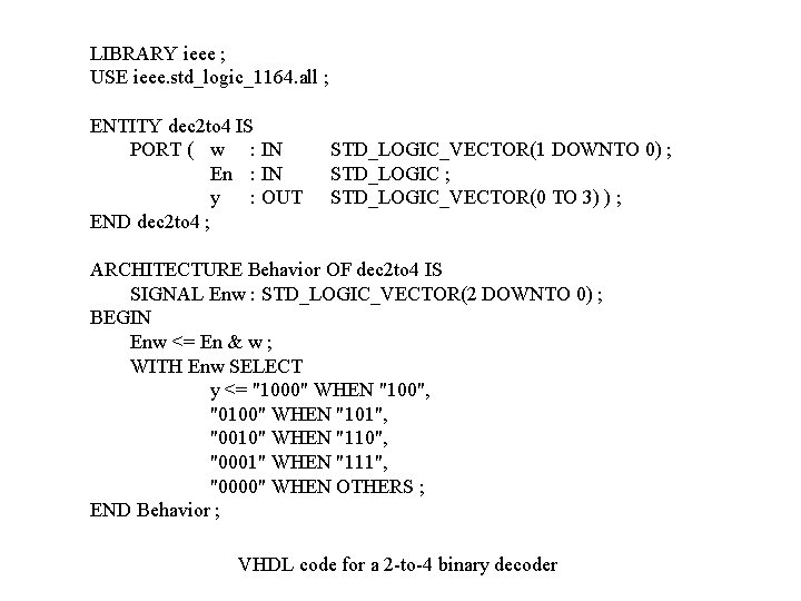 LIBRARY ieee ; USE ieee. std_logic_1164. all ; ENTITY dec 2 to 4 IS