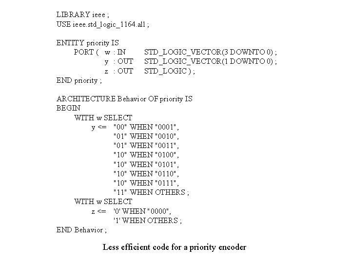 LIBRARY ieee ; USE ieee. std_logic_1164. all ; ENTITY priority IS PORT ( w