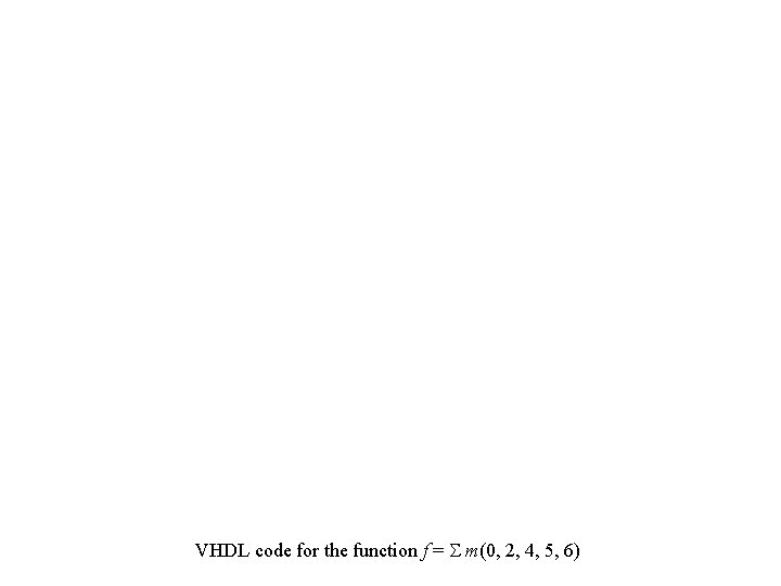 VHDL code for the function f = m(0, 2, 4, 5, 6) 
