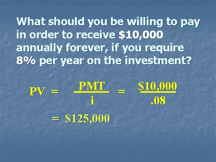 What should you be willing to pay in order to receive $10, 000 annually