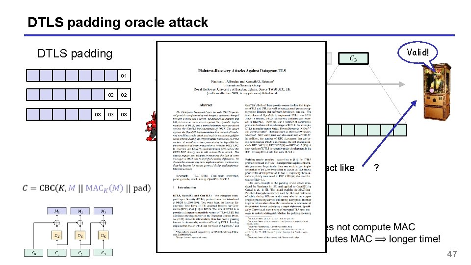 DTLS padding oracle attack Valid! DTLS padding 01 03 02 02 03 03 But