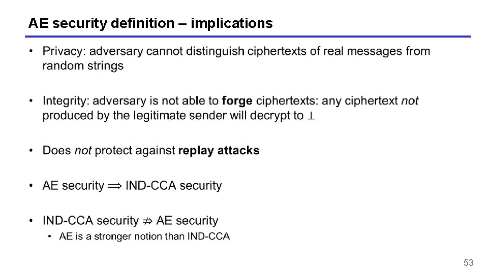 AE security definition – implications 53 