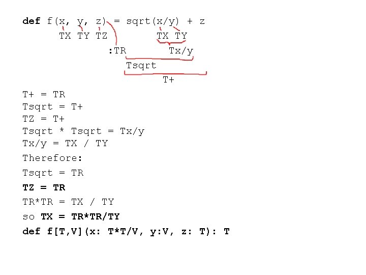 def f(x, y, z) = sqrt(x/y) + z TX TY TZ TX TY :