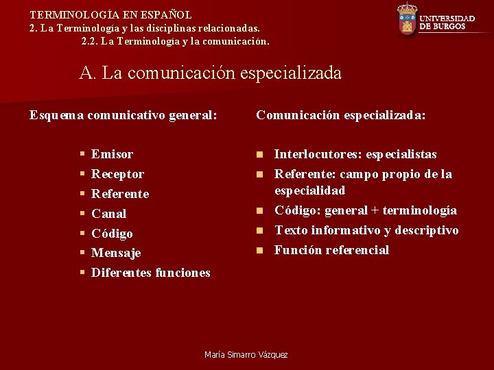 TERMINOLOGÍA EN ESPAÑOL 2. La Terminología y las disciplinas relacionadas. 2. 2. La Terminología