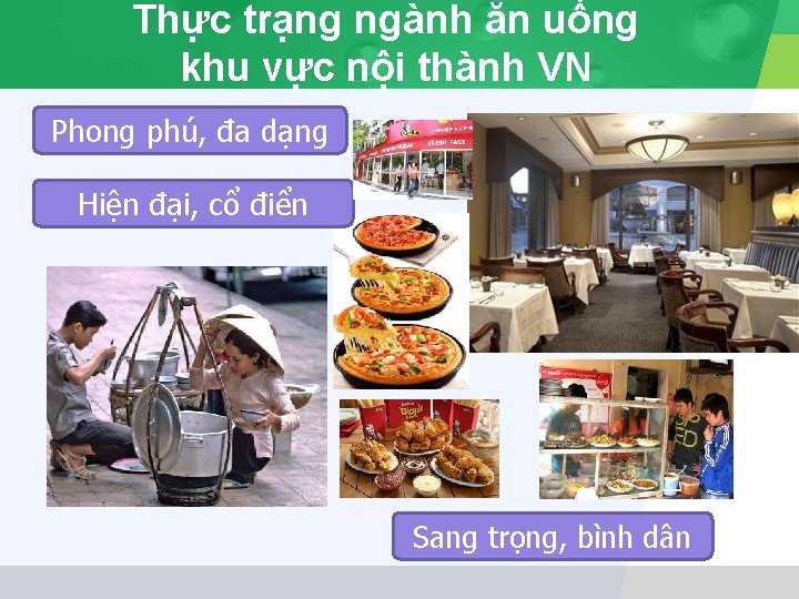 Thực trạng ngành ăn uống khu vực nội thành VN Phong phú, đa dạng
