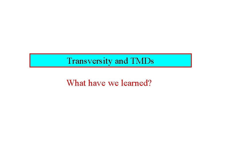 Transversity and TMDs What have we learned? 