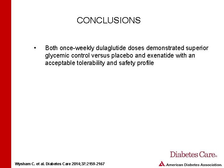 CONCLUSIONS • Both once-weekly dulaglutide doses demonstrated superior glycemic control versus placebo and exenatide CONCLUSIONS • Both once-weekly dulaglutide doses demonstrated superior glycemic control versus placebo and exenatide