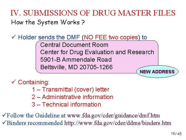 IV. SUBMISSIONS OF DRUG MASTER FILES How the System Works ? ü Holder sends IV. SUBMISSIONS OF DRUG MASTER FILES How the System Works ? ü Holder sends