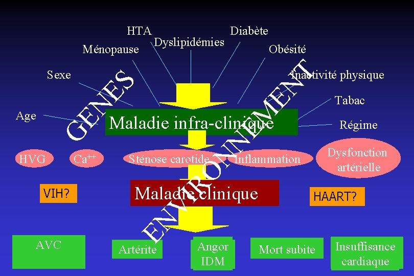 HTA Ménopause Dyslipidémies Diabète Inactivité physique Age Tabac NE M GE NE S EN