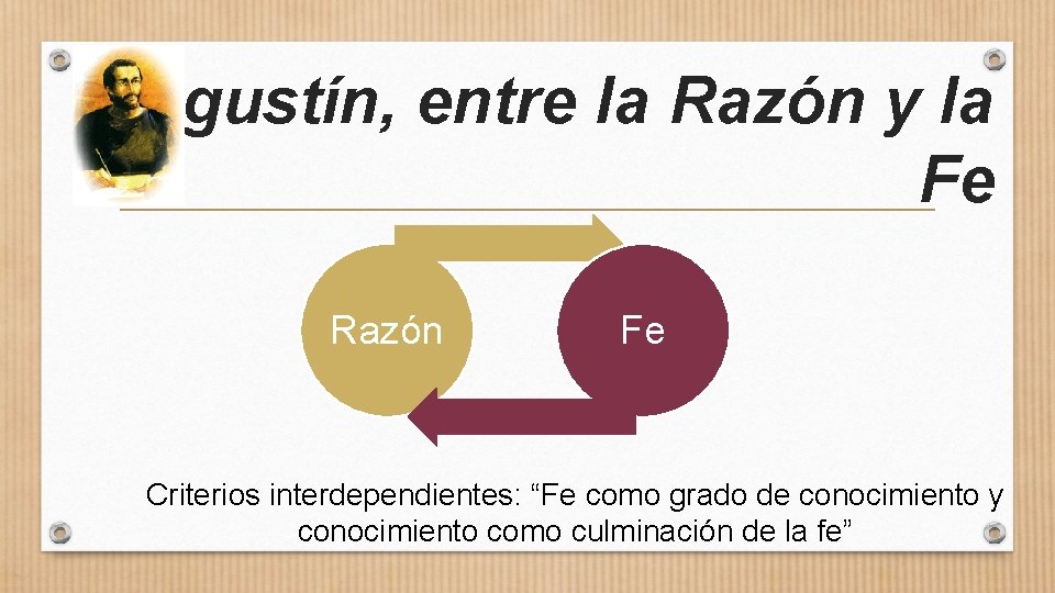 Agustín, entre la Razón y la Fe Razón Fe Criterios interdependientes: “Fe como grado