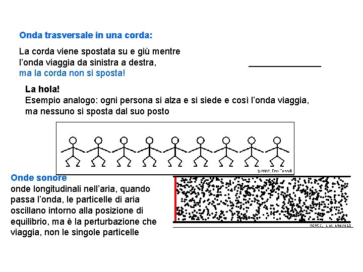 Onda trasversale in una corda: La corda viene spostata su e giù mentre l’onda