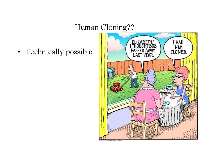 Human Cloning? ? • Technically possible 