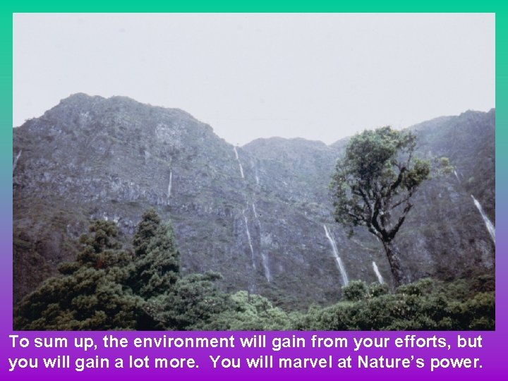 To sum up, the environment will gain from your efforts, but you will gain