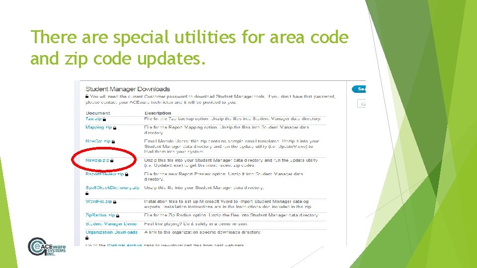 There are special utilities for area code and zip code updates. 