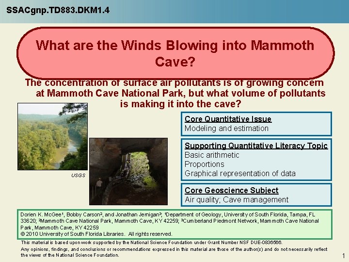 SSACgnp. TD 883. DKM 1. 4 What are the Winds Blowing into Mammoth Cave?