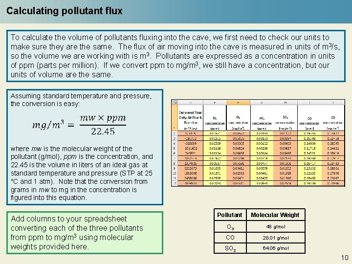 Calculating pollutant flux To calculate the volume of pollutants fluxing into the cave, we
