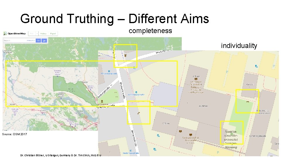 Ground Truthing – Different Aims completeness individuality Source: OSM 2017 Dr. Christian Bittner, U