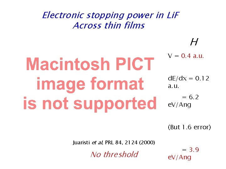 Electronic stopping power in Li. F Across thin films H V = 0. 4