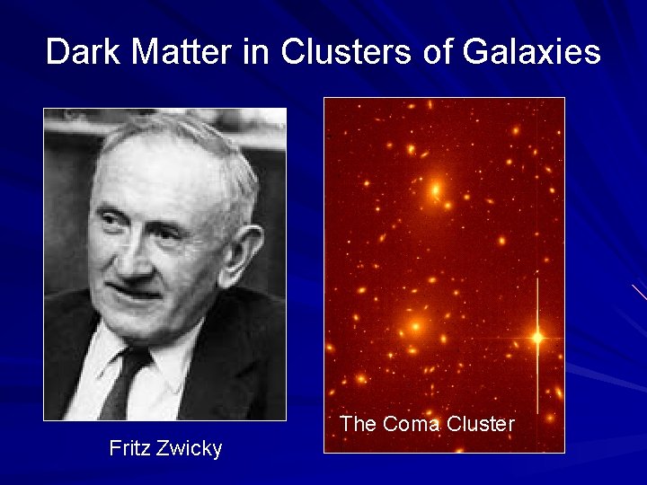 Dark Matter in Clusters of Galaxies The Coma Cluster Fritz Zwicky 