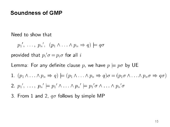 Soundness of GMP 15 