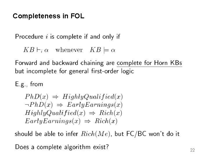 Completeness in FOL 22 