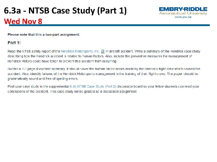 6. 3 a - NTSB Case Study (Part 1) Wed Nov 8 