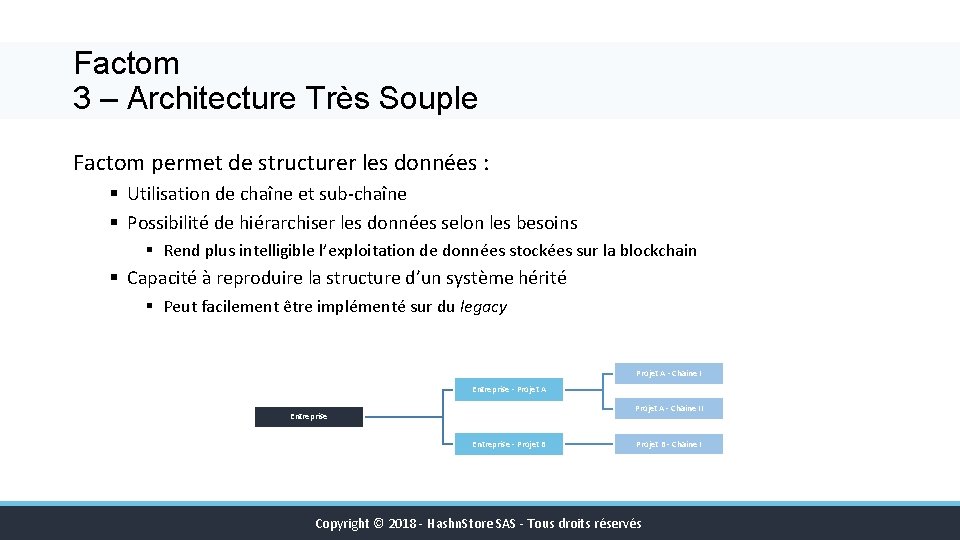 Factom 3 – Architecture Très Souple Factom permet de structurer les données : §