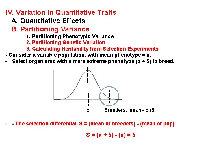 IV. Variation in Quantitative Traits A. Quantitative Effects B. Partitioning Variance 1. Partitioning Phenotypic