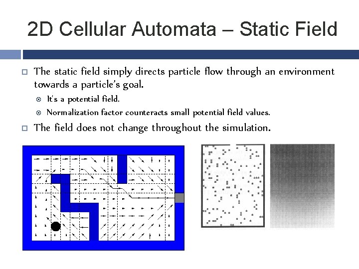 2 D Cellular Automata – Static Field The static field simply directs particle flow