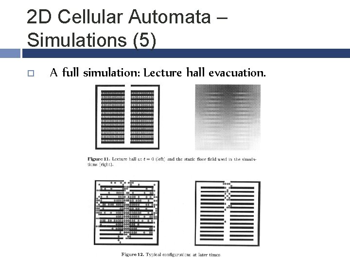 2 D Cellular Automata – Simulations (5) A full simulation: Lecture hall evacuation. 