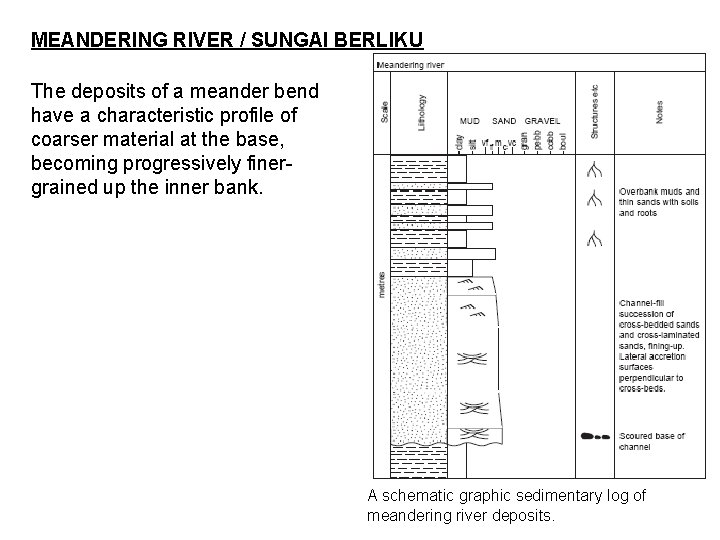 MEANDERING RIVER / SUNGAI BERLIKU The deposits of a meander bend have a characteristic