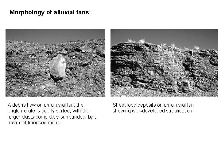 Morphology of alluvial fans A debris flow on an alluvial fan: the onglomerate is
