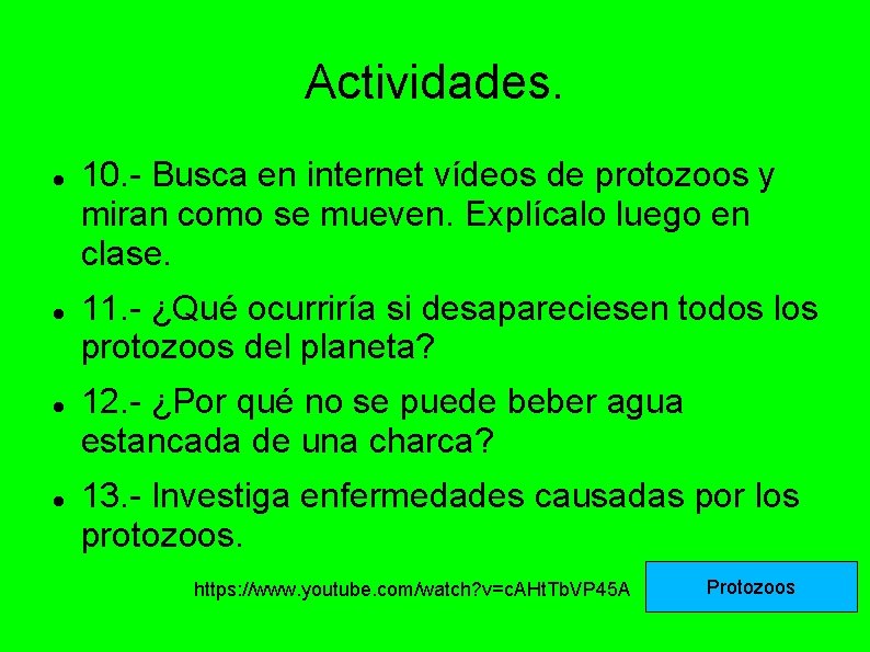 Actividades. 10. - Busca en internet vídeos de protozoos y miran como se mueven.